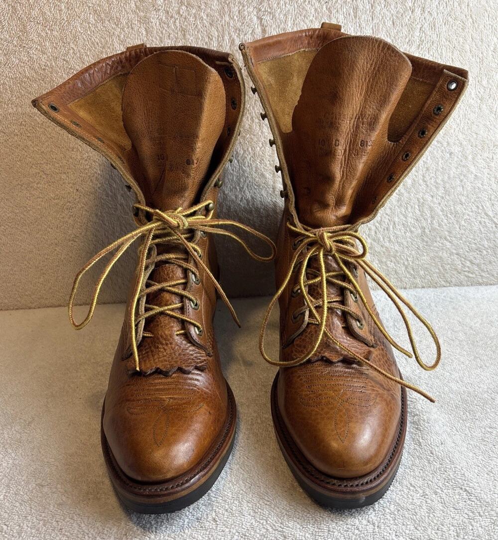 Chippewa USA Made Brown Leather Work Boots Vibram Sole Men’s Size 10 D Soft Toe